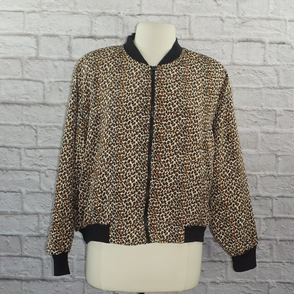 Vintage Silk Leopard Animal Print Bomber Jacket
